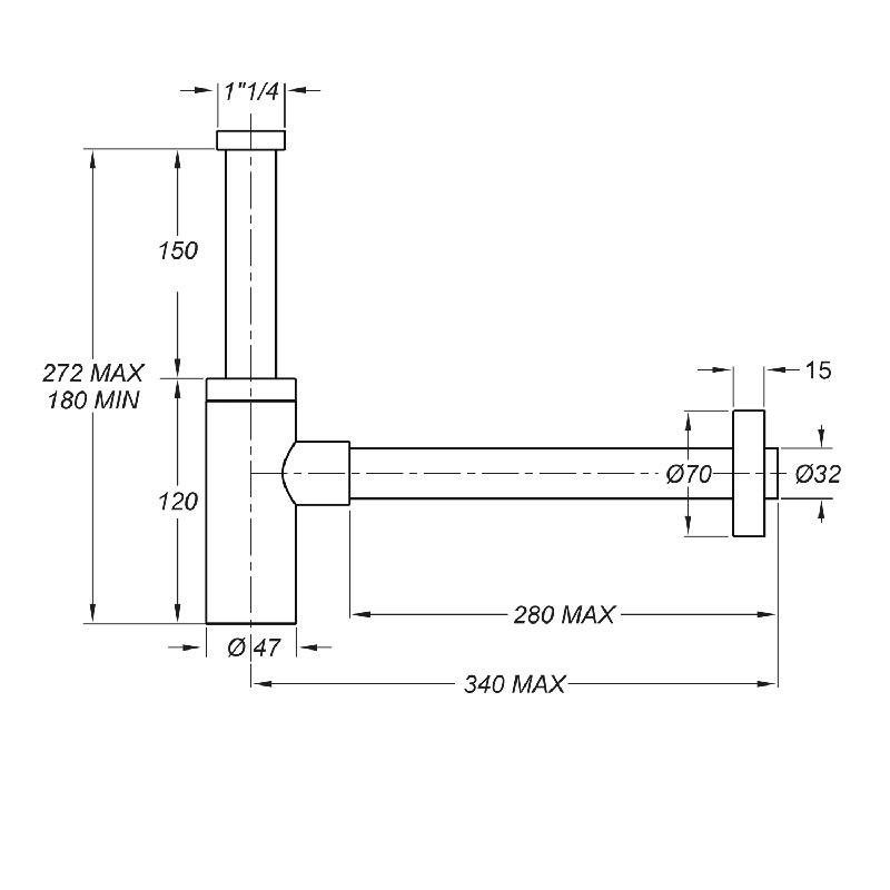 Umyvadlový sifon bez výpusti G 5/4, odpad 32 mm, Sapho SI517