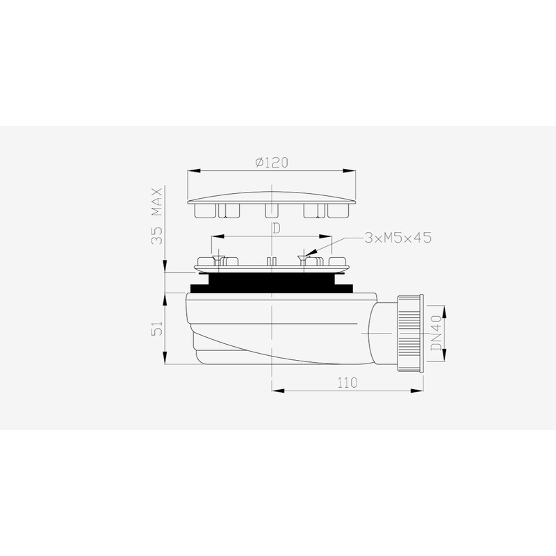 Vaničkový sifon 90, odpad 40 mm, chrom, Lansanit LITEX-SIFON-90EN
