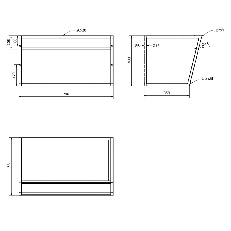 Konstrukce pod umyvadlo SKA 750 × 400 × 460 mm, černá mat, Sapho SKA102