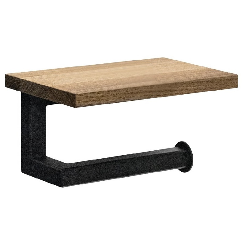 Držák toaletního papíru SKA, s poličkou 15 × 8 × 10 cm, černý mat/dub, Sapho SKA421