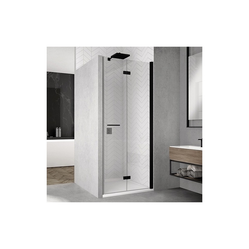 Sprchové dveře SOLINO SOLF1 P 900 mm, sklo čiré, profil černý, pravé, SanSwiss SOLF1D0900607