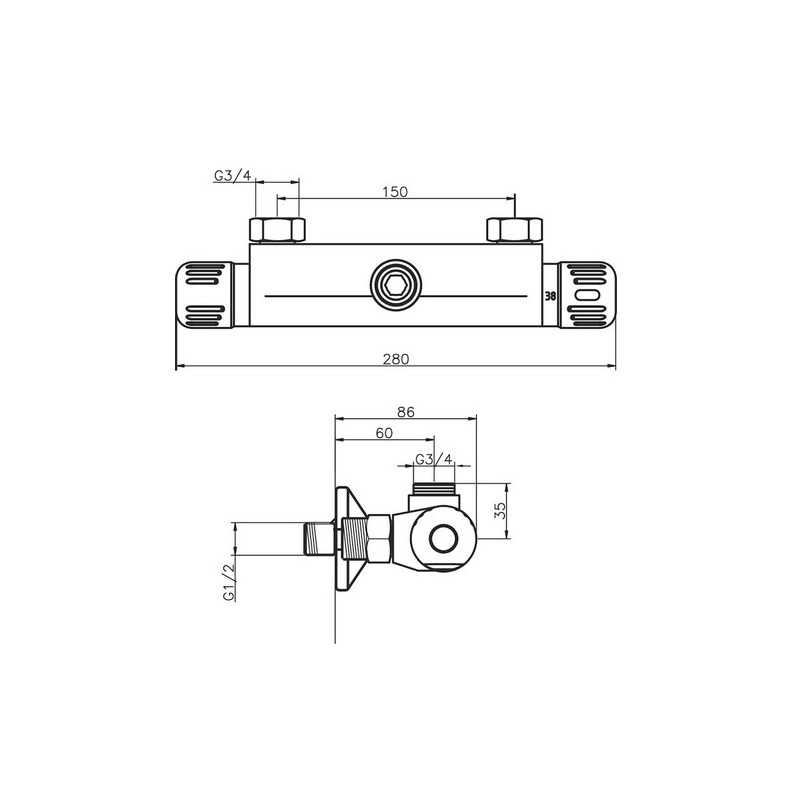 Sprchová baterie Aqualight 150 mm, chrom, nástěnná, termostatická, bez příslušenství, Novaservis 2661/1,0