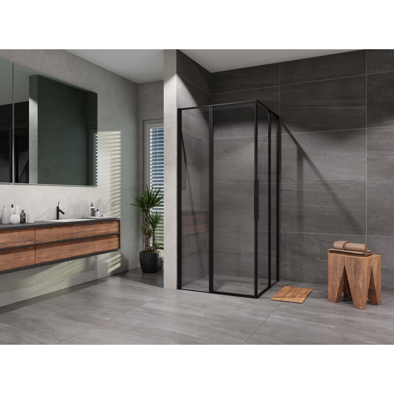 Sprchový kout Tadao 90 x 90 cm, sklo čiré, profil černý, čtverec, Lansanit PRD99-B