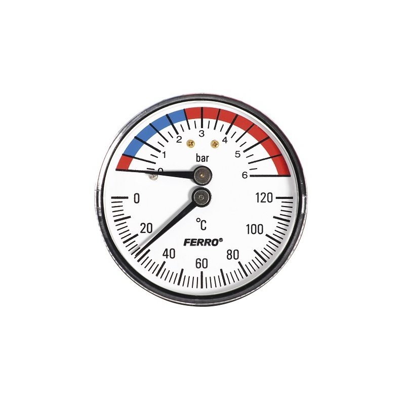 Termomanometr d 63 mm, 0 - 6 bar, G 1/2, zadní vývod, Novaservis TM63A