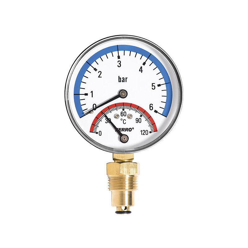 Termomanometr d 80 mm, 0 - 6 bar, G 1/2, spodní vývod, Novaservis TM80R