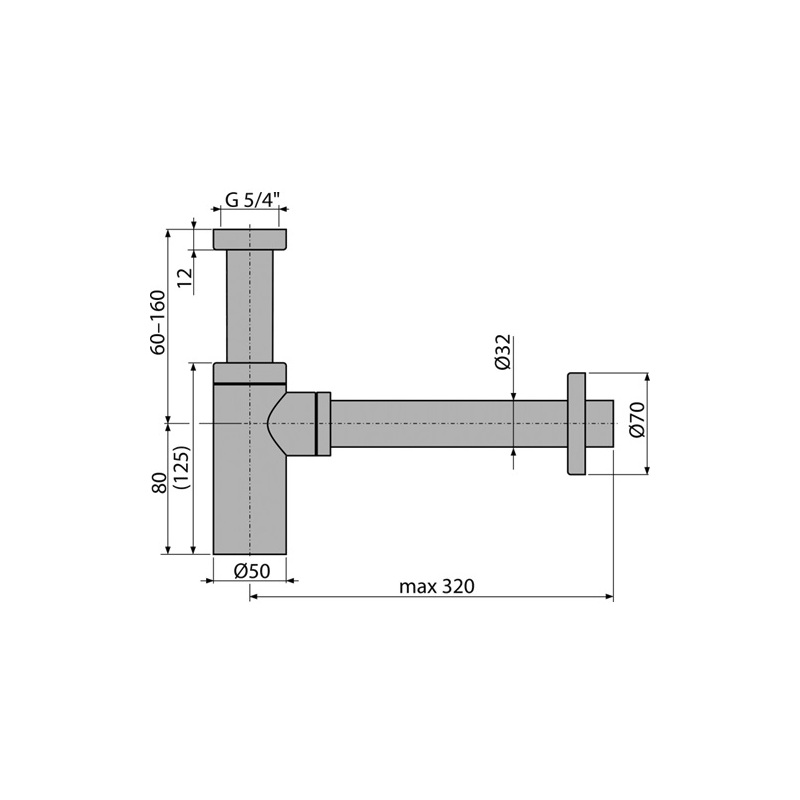 Umyvadlový sifon A400 bez výpusti G 5/4, odpad 32 mm, Alcadrain A400