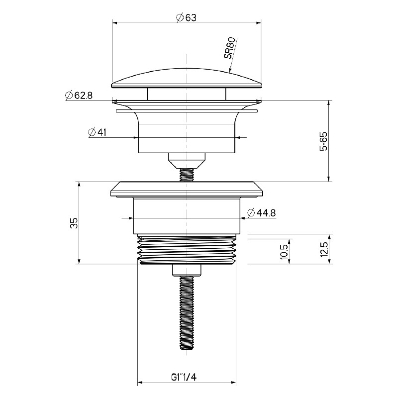 Umyvadlová výpusť 5/4, tichý click-clack, zlatá, Sapho UD425S52
