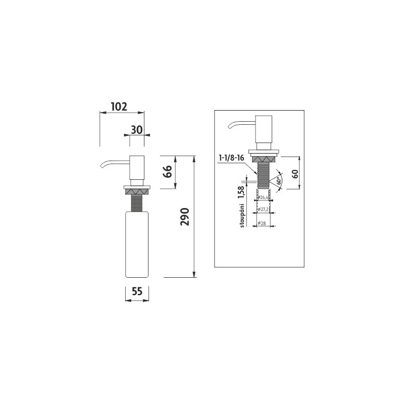Vestavěný dávkovač, pumpa 30 mm, Nimco UN 3031V-26