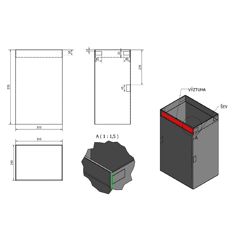 Koš na prádlo do skříně 310 × 570 × 230 mm, látkový černý,1 ks, Sapho UPE600B