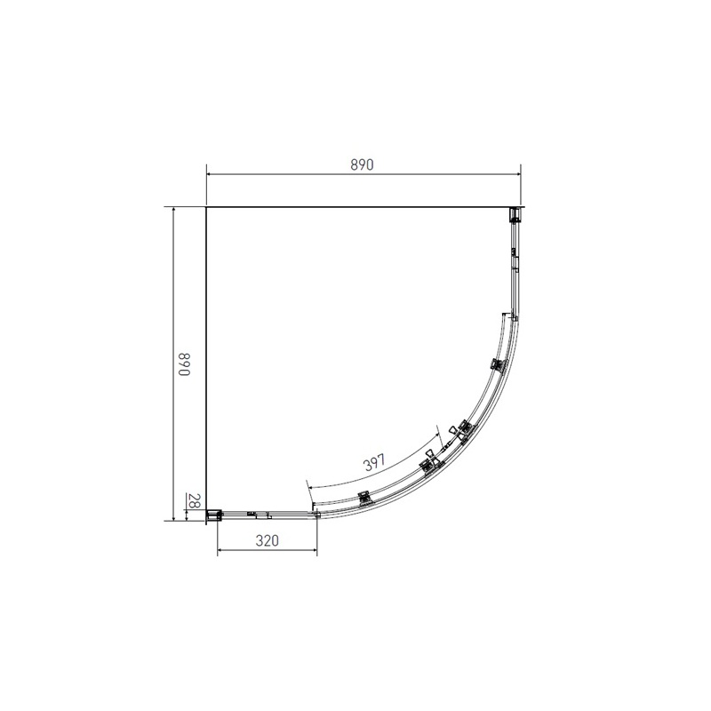 Sprchový kout Vati 90 x 90 cm, sklo čiré, profil aluchrom, čtvrtkruh, Lansanit QR99-190-C