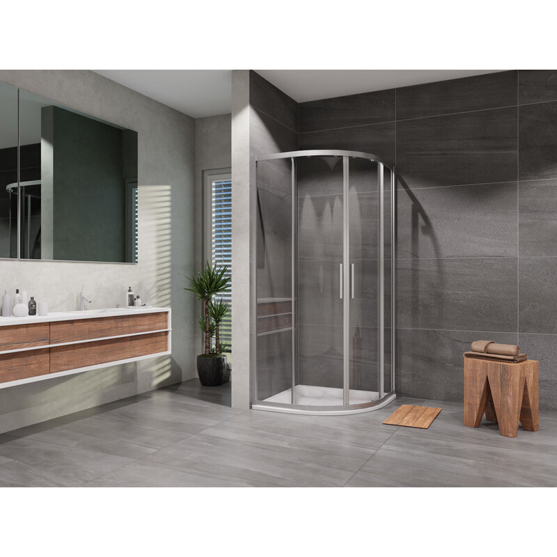 Set sprchového koutu Vati 90 x 90 cm s vaničkou, sklo čiré, profil aluchrom, čtvrtkruh, Lansanit LAN50007