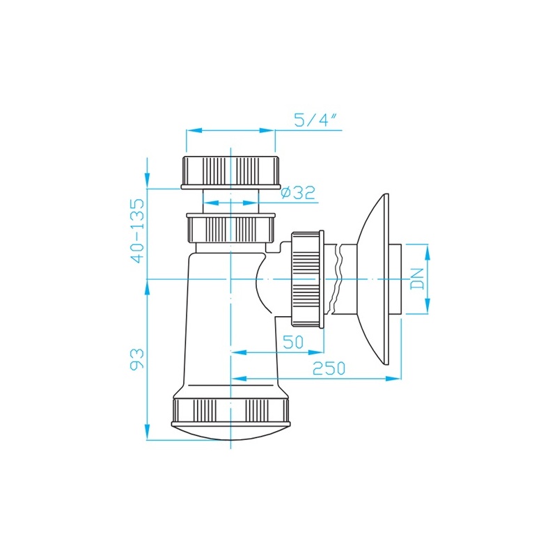 Umyvadlový sifon bez výpusti G 5/4, odpad 40 mm, Plast Brno EM05340