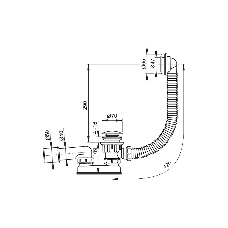 Vaničkový sifon Sabina 70, odpad 40/50 mm, s přepadem, chrom, Ravak X01315