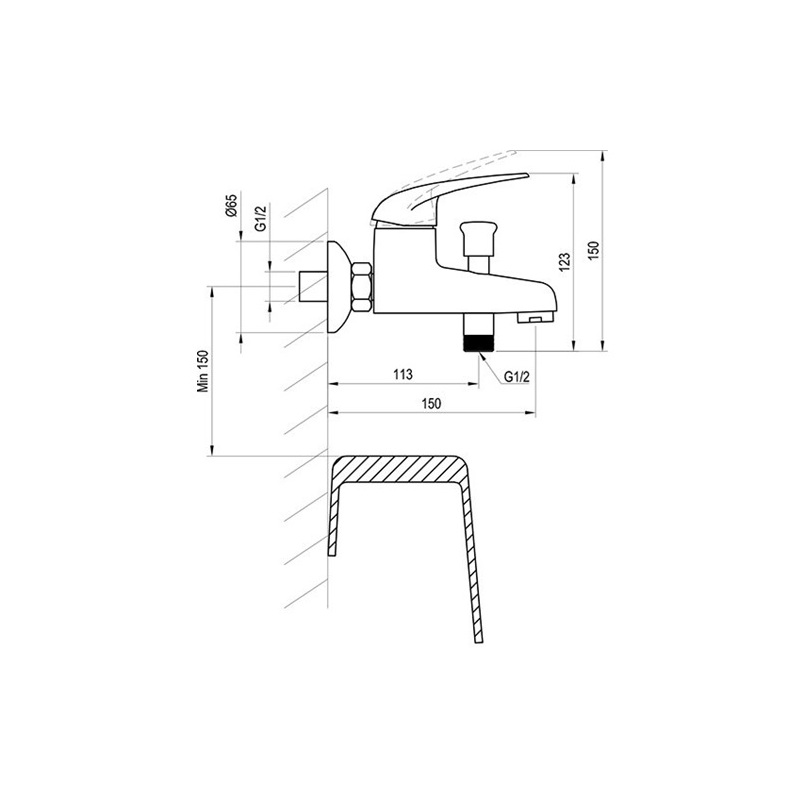 Vanová/sprchová baterie Suzan 150 mm, chrom, nástěnná, bez příslušenství, SN 022.00, Ravak X070004