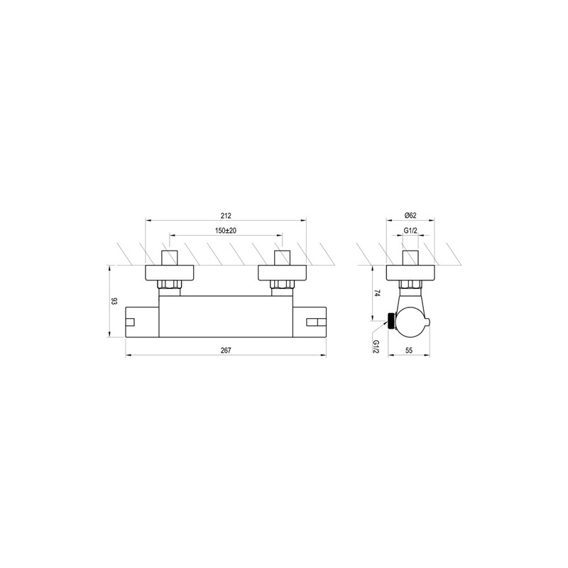 Sprchová baterie Termo 150 mm, chrom, nástěnná, termostatická, bez příslušenství, TE 072.00, Ravak X070051