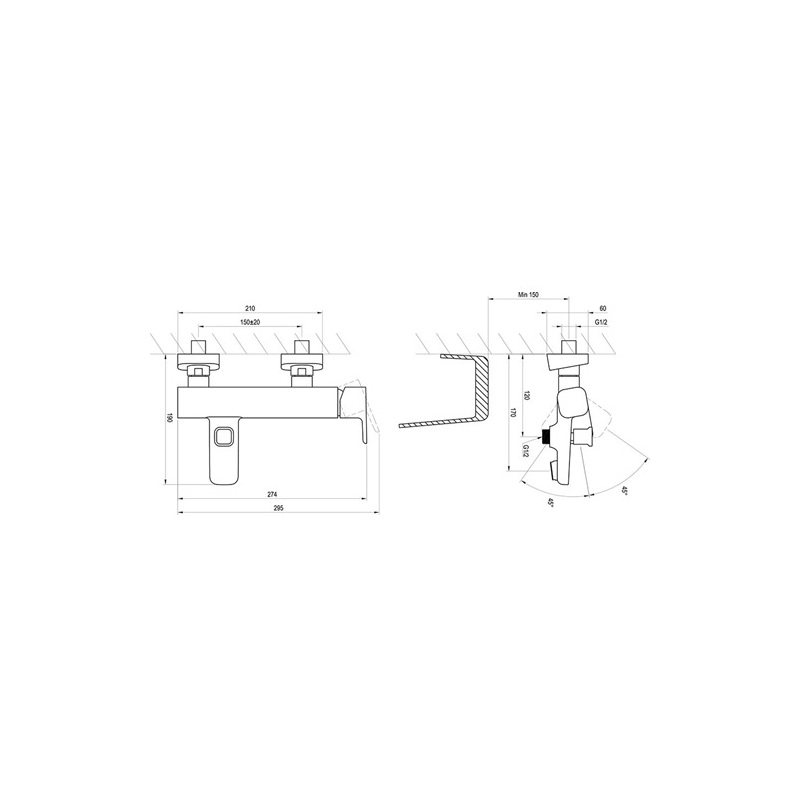 Vanová baterie 10° 150 mm, chrom, nástěnná, bez příslušenství, TD 022.00, Ravak X070065