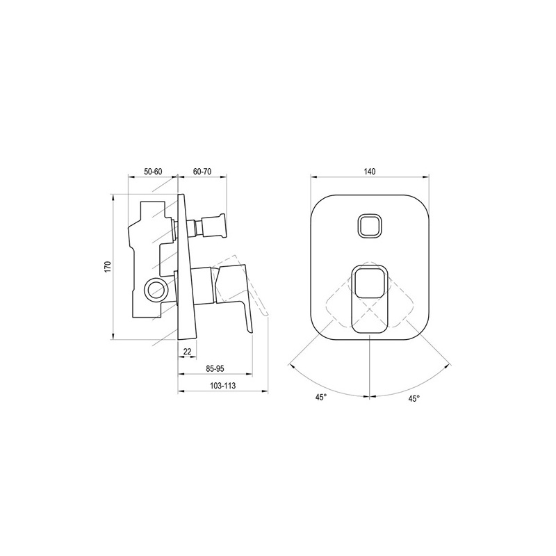 Vanová baterie 10°, chrom, podomítková, s příslušenstvím, TD 061.00, Ravak X070068