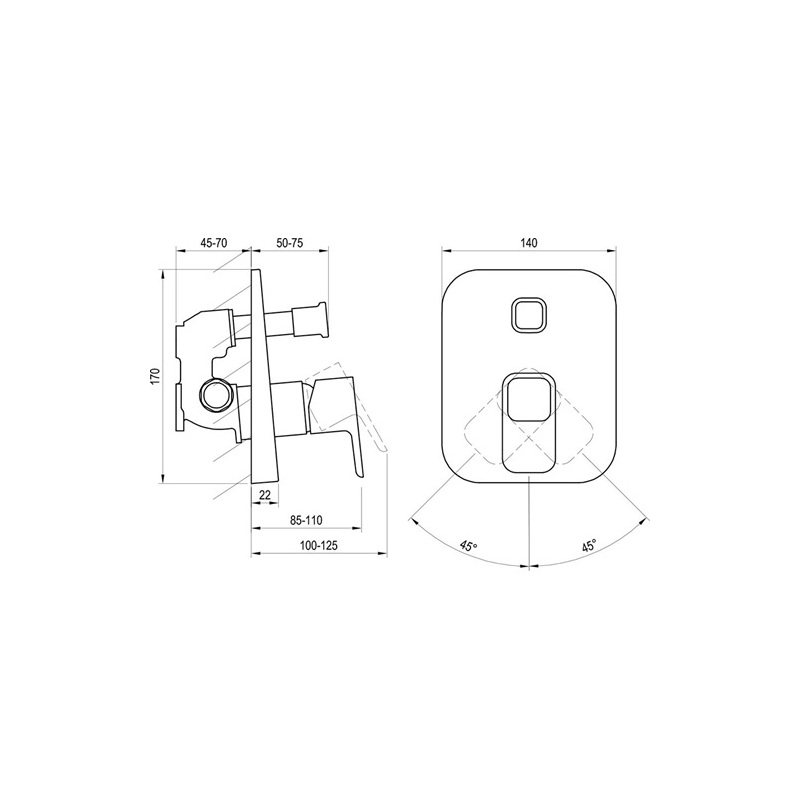 Vanová baterie 10°, chrom, podomítková, bez příslušenství, TD 065.00, Ravak X070070
