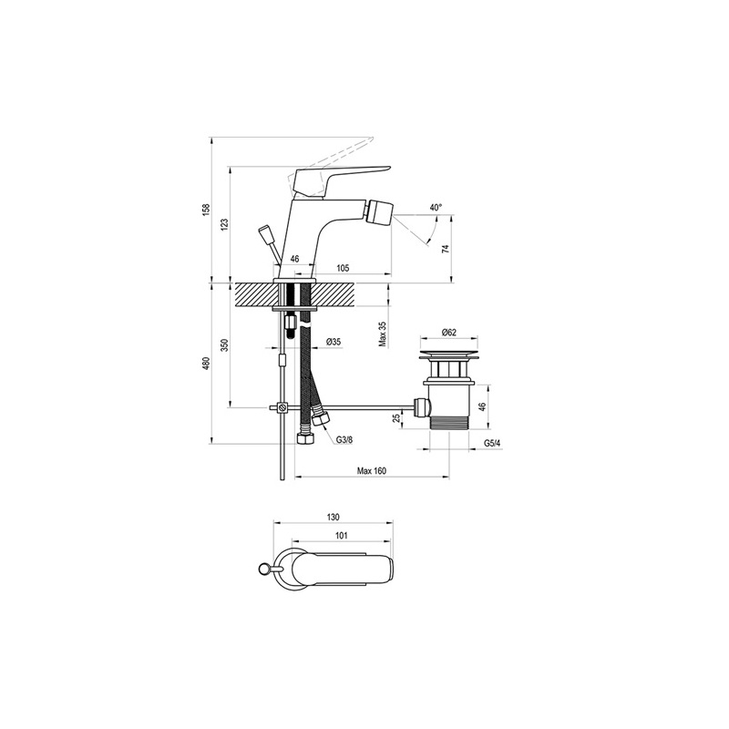 Bidetová baterie Classic, chrom, stojánková, s výpustí, CL 055.00, Ravak X070082