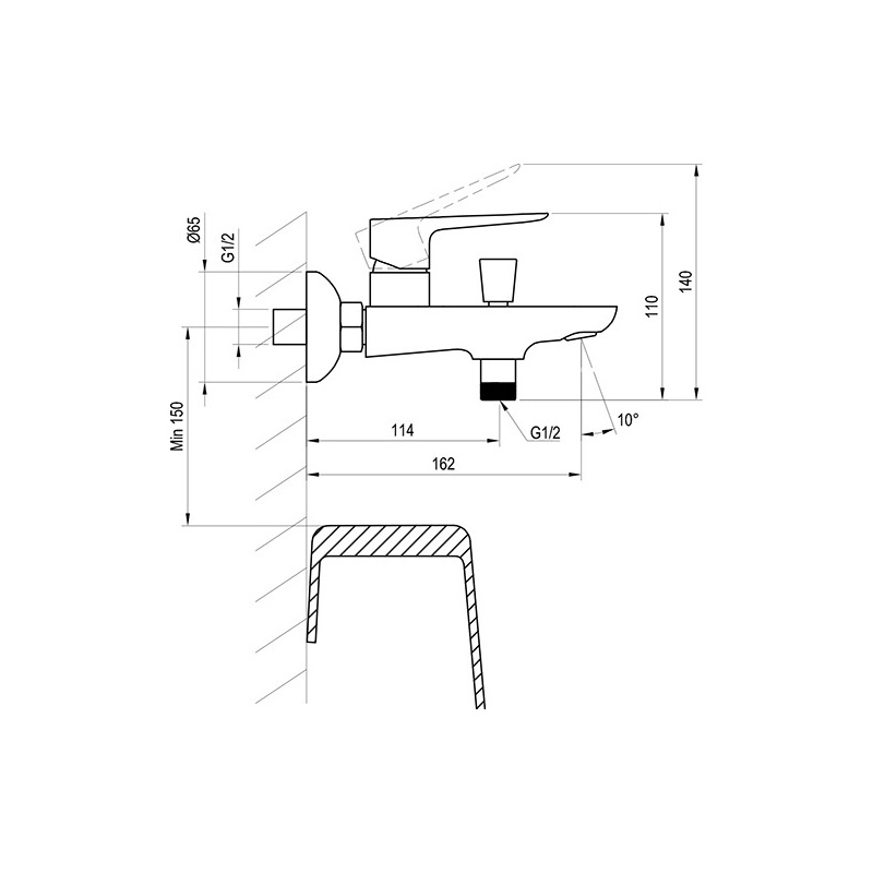 Vanová baterie Classic 150 mm, chrom, nástěnná, bez příslušenství, CL 022.00, Ravak X070083