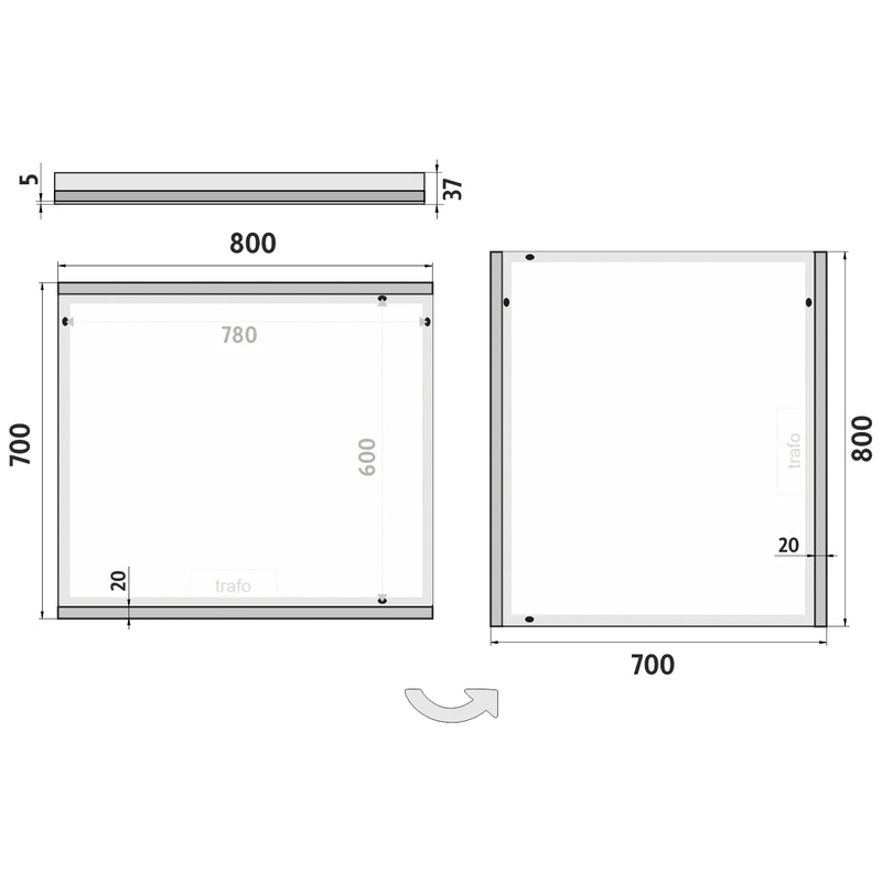 LED zrcadlo 80  x  70 cm hliník, Nimco ZP 12003