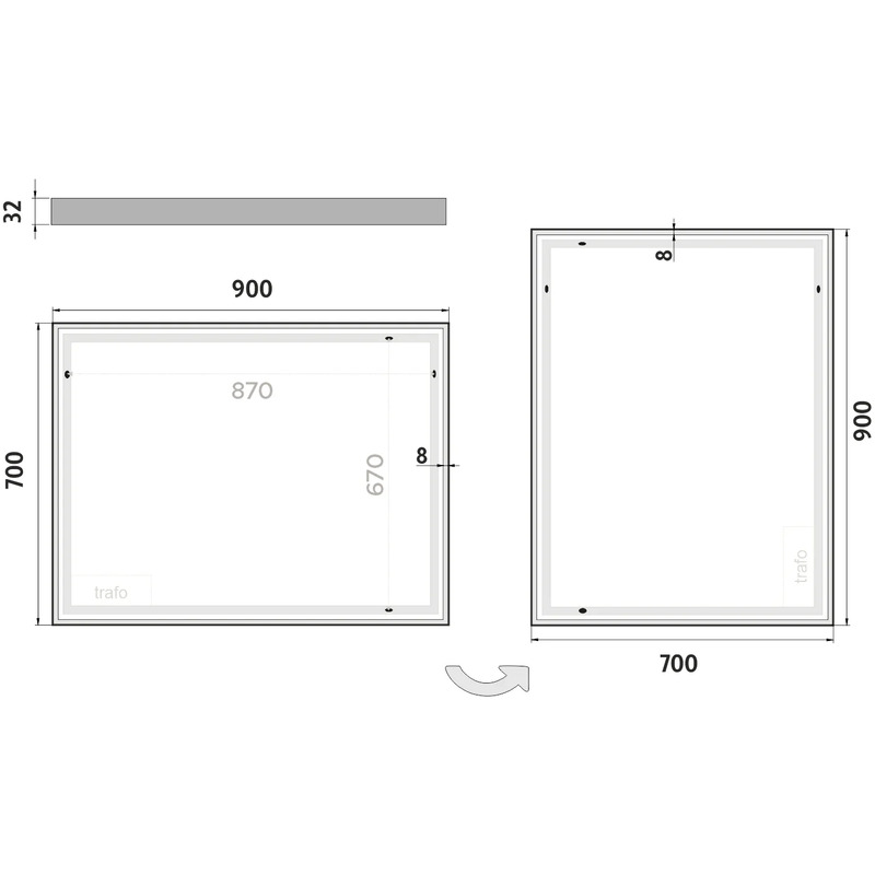 LED zrcadlo 90  x  70 cm hliník, Nimco ZP 13019