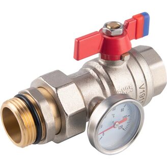 Kulový kohout MF 1, s teploměrem, se šroubením, motýl, voda, Novaservis KFPS3T
