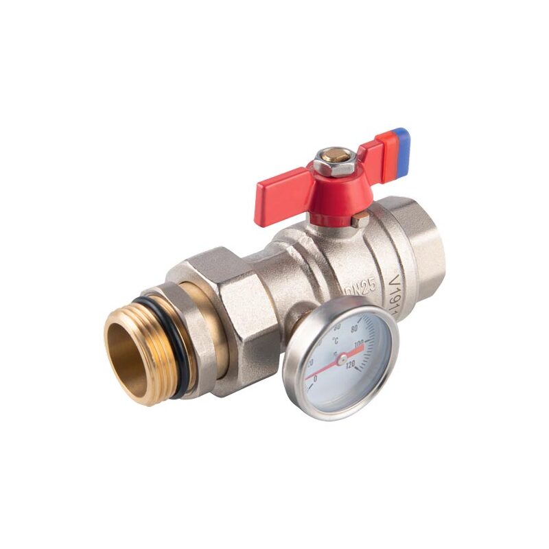 Kulový kohout MF 1, s teploměrem, se šroubením, motýl, voda, Novaservis KFPS3T