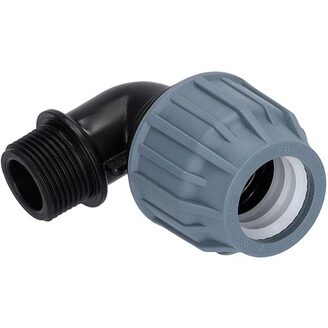 Plastové svěrné koleno 90° PP-S d 63 x 2, s vnějším závitem