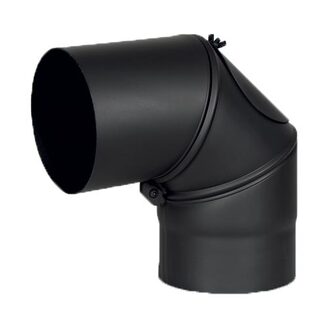 Ocelové koleno 0-90° kouřovodu 130 mm, přenastavitelné, s čisticím otvorem, tloušťka 1,5 mm