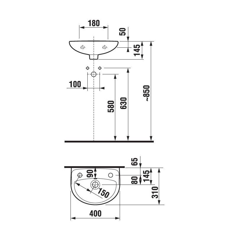 Umyvátko Lyra Plus 40x31 cm, bez otvoru, bílé, na stěnu, s přepadem, JIKA, H8153810001091