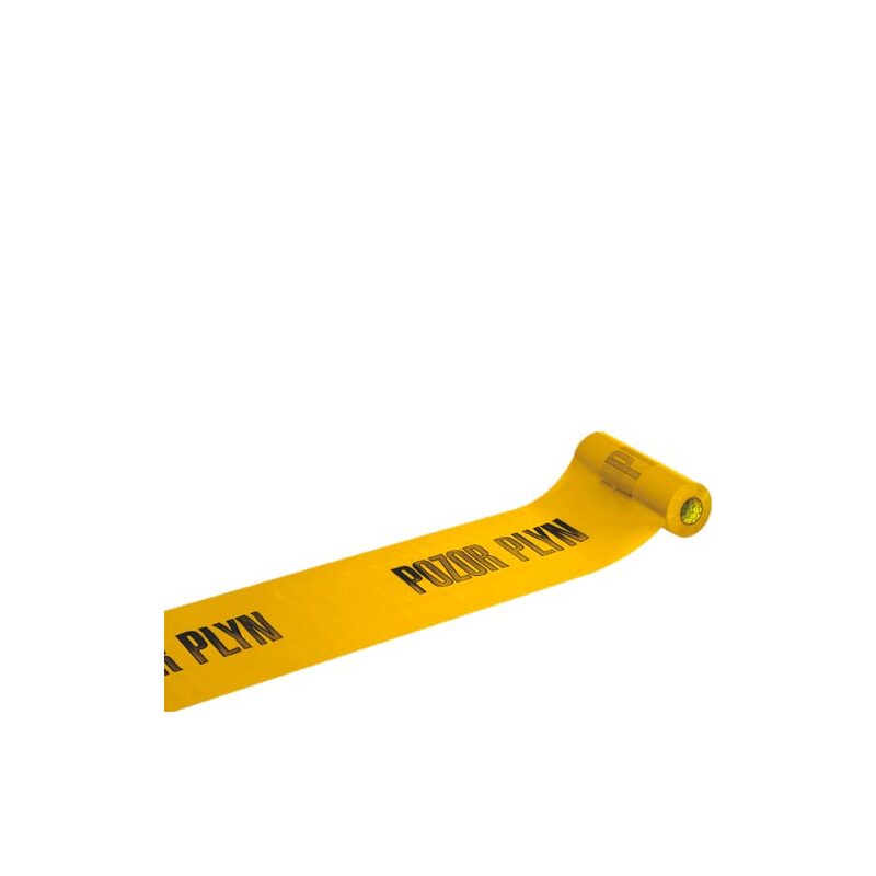 Výstražná fólie žlutá, nápis POZOR PLYN, 20 cm, balení 100 m