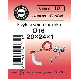 Sada těsnění k výtokovému ramínku, 20 x 24 x 1, fíbrové, průměr 16, 6 ks, č.10, HARTMAN