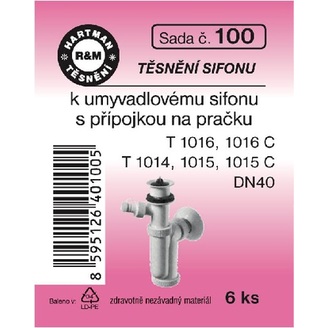 Sada těsnění pro sifony, T1016, 1016C – DN – 40, T1014, 1015, T1015C, 6 ks, č. 100, HARTMAN