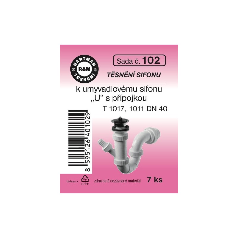 Sada těsnění k sifonům, DN 40, T 1017, 1011, 7 ks, č. 102, HARTMAN