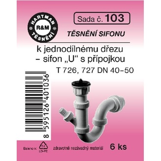 Sada těsnění k sifonům, DN 40–50, T 726, 727, 1011, 6 ks, č. 103, HARTMAN