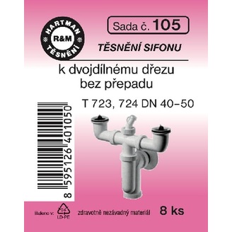 Sada těsnění k sifonům, DN 40-50, T 723, 724, 8 ks, č. 105, HARTMAN