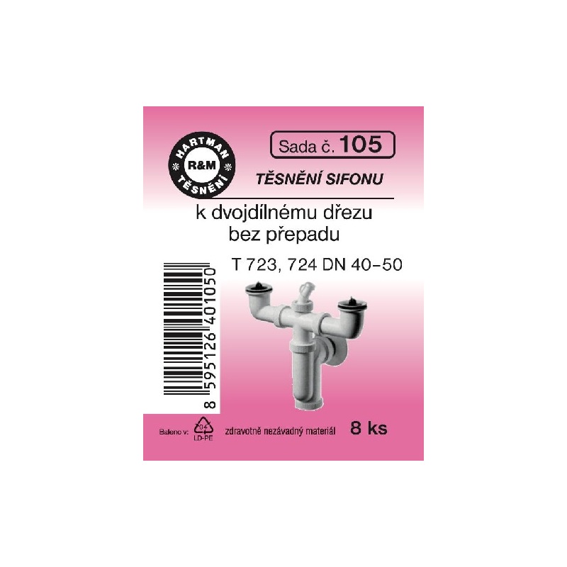 Sada těsnění k sifonům, DN 40-50, T 723, 724, 8 ks, č. 105, HARTMAN