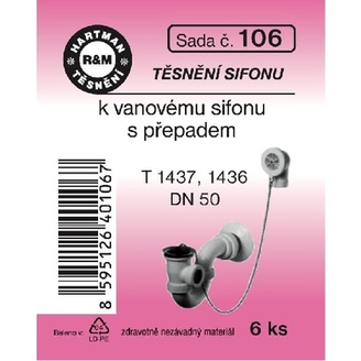 Sada těsnění k sifonům, DN 50, T 1437, 1436, 6 ks, č. 106, HARTMAN