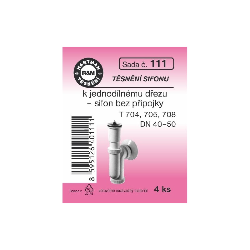 Sada těsnění k sifonům, DN 40-50, T 704, 705, 708, 4 ks, č. 111, HARTMAN