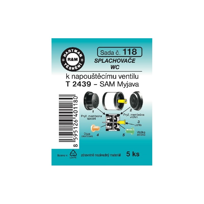 Sada těsnění k napouštěcímu ventilům WC, T2439 – SAM, 5 ks, č. 118, HARTMAN