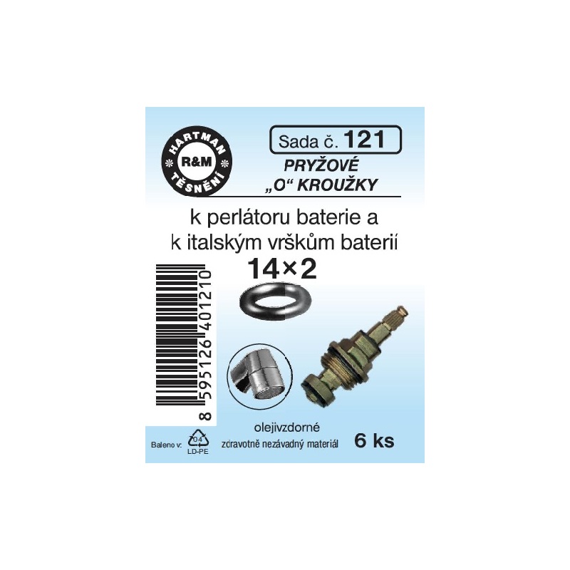 Sada těsnění O kroužků, 14 x 2, pryž, 6 ks č. 121, HARTMAN