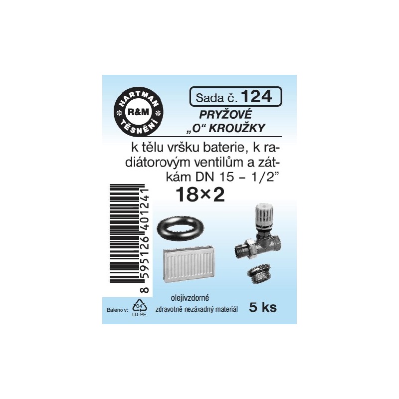 Sada těsnění O kroužků, 1/2“, DN 15, 18 x 2, 5 ks č. 124, HARTMAN