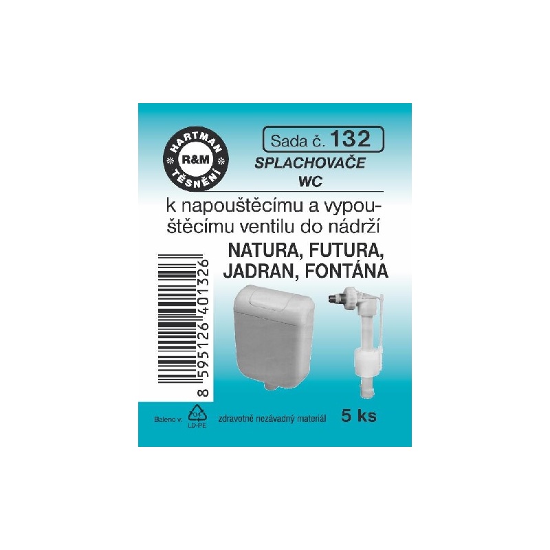 Sada těsnění k napouštěcímu a vypouštěcímu ventilu, 5 ks č. 132, HARTMAN