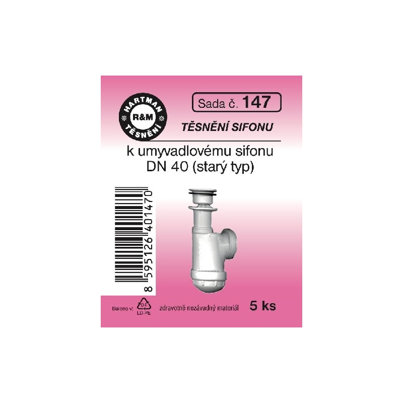 Sada těsnění k sifonům, k umyvadlovému, DN 40, 5 ks, č. 147, HARTMAN