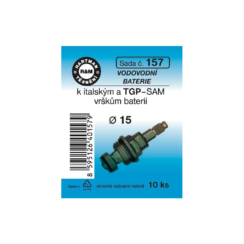 Sada těsnění pro vodovodní baterie, k vršku, průměr 15, 10 ks, č. 157, HARTMAN