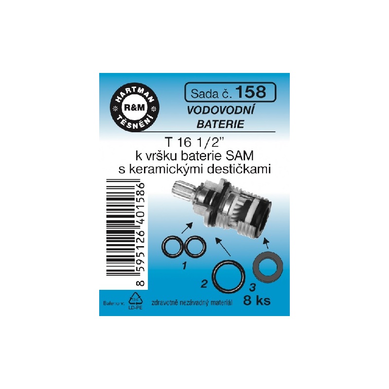 Sada těsnění pro vodovodní baterie, k vršku, T 16, 1/2, 8 ks, č. 158, HARTMAN