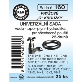 Sada těsnění univerzální, vodo-topo-plyn-hydraulika, 25 ks, č. 160, HARTMAN