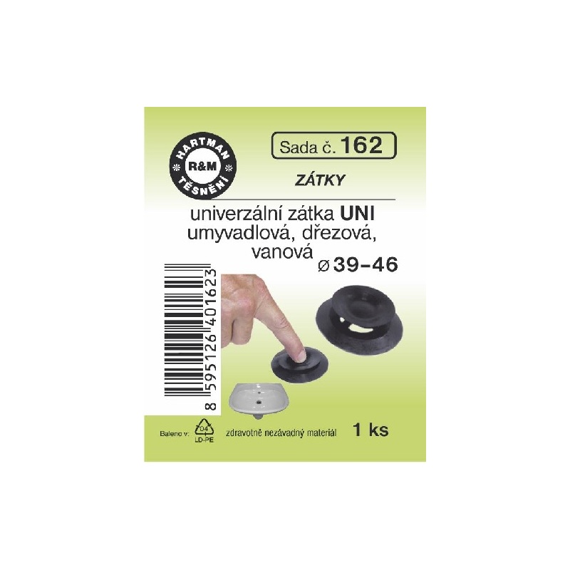 Univerzální zátka, průměr 39–46 mm, pryžová, 1 ks, č. 162, HARTMAN
