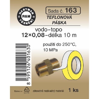 Teflonová páska,vodo-topo, 12 x 0,08, délka 10 m, 1 ks, č. 163, HARTMAN